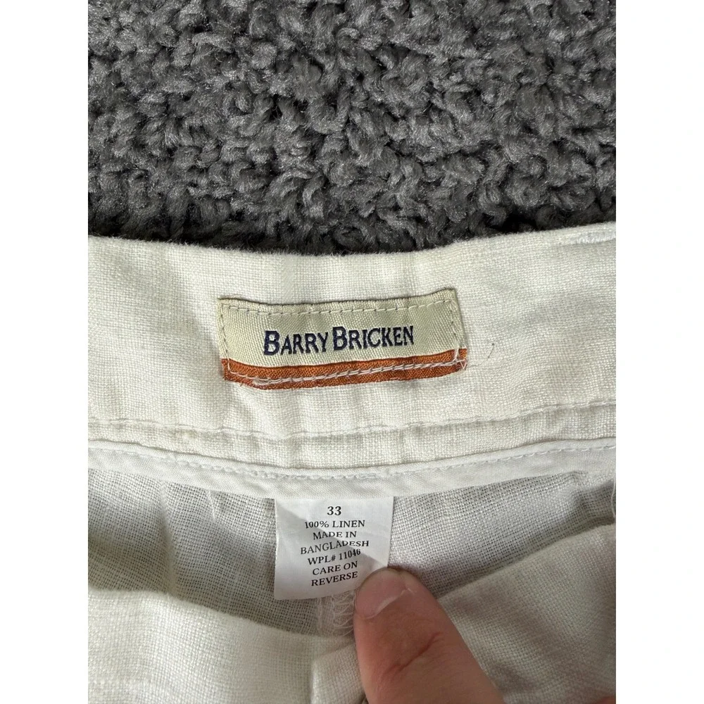 Barry Bricken Mens 100% Linen Shorts Size 33 Cream Off White Flat Front Summer